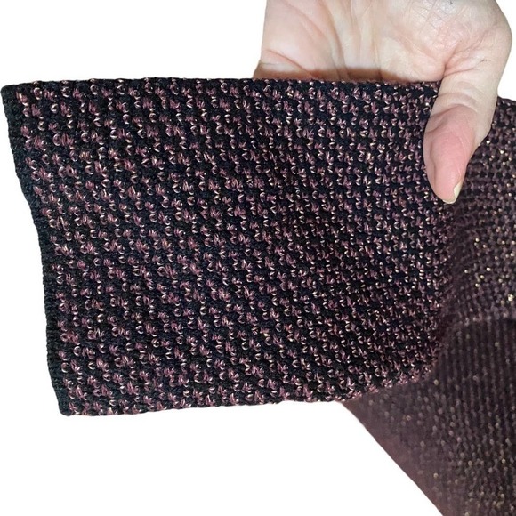 Zara Knit Sheath Dress Metallic Long Sleeves Crew Neck  Black Maroon Gold Medium - Picture 5 of 8